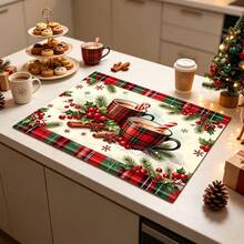 1pc Dish Drying Mat, Coffee Machine Mat, Christmas Red Plaid Coaster, High Absorbency Quick Dry Mat, Suitable For Kitchen Table, Bar Counter Decoration And Protection, Christmas Atmosphere Desktop Protector, Multi-Purpose Drying Mat, Home Gift, Desktop Decoration, Holiday Room Decor - XYLSD-976 - View 6