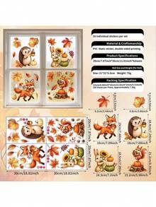 2pcs Autumn Forest Animal Static Window Clings, Fox Hedgehog Squirrel Rabbit Maple Leaf Pumpkin Acorn Stickers, Glue-Free Reusable Glass Decals, Autumn Thanksgiving Home Store Window Party Decoration Gift - Multicolor - View 7