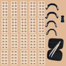 207pcs Set: 100 Round + 100 Square + 4 Nose Clips + 1 Extractor + 1 Random Color Storage Box + 1 Tweezers, Nose Expansion Stickers, No Expander Needed, Suitable For Sports Expansion Accessories, Outdoor Sports Nose Stickers - Apricot - View 1