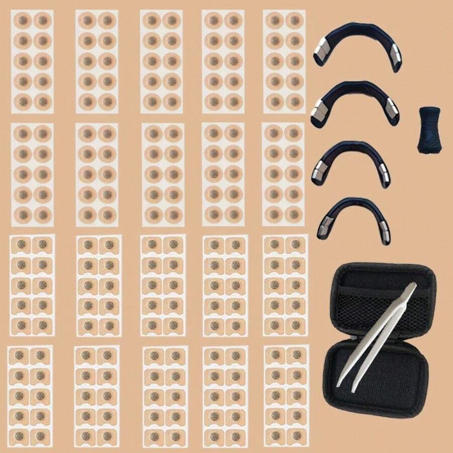 207pcs Set: 100 Round + 100 Square + 4 Nose Clips + 1 Extractor + 1 Random Color Storage Box + 1 Tweezers, Nose Expansion Stickers, No Expander Needed, Suitable For Sports Expansion Accessories, Outdoor Sports Nose Stickers - Apricot - View 1