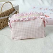 Cosmetic Bag, Cute Storage Bag, Plaid Ruffle Cosmetic Bag, Plaid Cosmetic Storage Bag, Portable Zipper Beauty Storage Bag, Essential For Women And Girls Travel, Holiday, School, Christmas Gift, Best Gift For Women - Multicolor - View 11