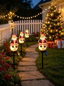 1pc Solar Powered Christmas Garden Stake Light, Snowman & Santa Claus Design, Waterproof LED Solar Pathway Light, Outdoor Yard Lawn Patio Christmas Holiday Decoration - Multicolor - View 8