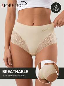 Morelect 5pcs Women's Mid-Waist Lace Patchwork Panties, Comfortable And Soft - Multicolor - View 6