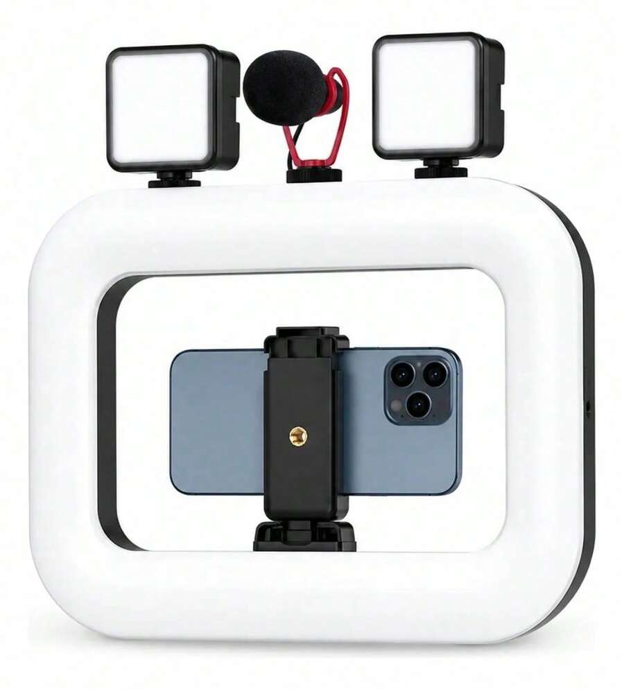 Iluminador Led Retangular Rgb Rig Suporte Celular E Câmera - D.K.L - Preto - Visão 1