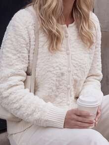 JIANHU Women's White V-Neck Button-Up Knit Cardigan Long Sleeve Jacket For Autumn/Winter Christmas New Year - White - View 5