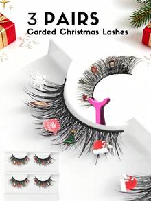 aHoneya 3 Pairs Christmas Eyelash Full Strip Halloween Eyelashes Pairs Of Christmas Lashes - View 3