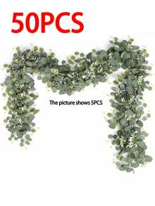 1/2/50pcs Artificial Eucalyptus Garland With White Flowers, 5.9ft/180cm Silver Leaf Eucalyptus & Baby's Breath Wreath, Faux Greenery Vine For Wedding, Party, Fireplace Mantel, Table Runner, Home Decor, Office Decor, Summer Decoration - Apple Leaf Cane-green - View 11