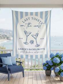 1pc-Personalized Tapestry Last Toast On The Coast Bachelorette Banner | Coastal Bach Photo Backdrop | Beach Bachelorette Decor | Coastal Bachelorette Party Decor Tapestry Custom Decor - Multicolor - View 2