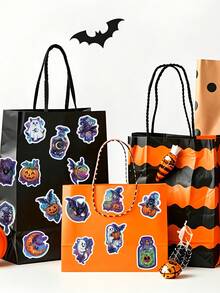 50Pcs Halloween Holographic Cartoon Stickers Dark Style Pumpkin Black Cat Stickers For Laptop Water Bottle Fridge Journal Phone DIY Crafts Stickers - Multicolor - View 8