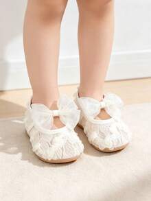 1 Pair Children's Casual Flat Shoes, Breathable Mesh Summer Mary Jane Shoes With Bow Tie, Princess Style - Apricot - View 9