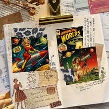 24 Sheets Vintage Space Sci-Fi Scrapbook Paper, 6 Inch Square Astronaut Rocket Planet Universe Illustration Background Paper Material Decoration DIY, Vintage Journal, Junk Journal Greeting Card Planner Scrapbook Background Card Mat - Square - View 4