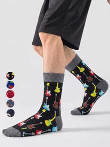 1/5/10 Pairs Men's Mid-Calf Socks, Fun Fruit Apple Cartoon Unisex Sports Style Long Socks, Crazy Happy Socks - Multicolor - View 9