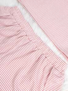 2pcs Simple Striped Loose Knit Long Sleeve Top & Side Split Shorts Casual Homewear Set For Home Use, Two Pieces Set Outfit, Cozy - Pink - View 8