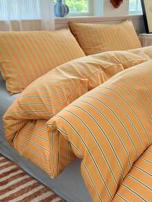 3pcs 100% Polyester 2026 Spring/Summer New Color-Block Striped Duvet Set, 2 Pillowcases + 1 Duvet Cover Set Combination (No Bed Sheet) - Multicolor - View 6