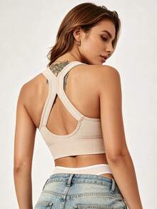 Runway Rest Women's High Intensity Front Zip Seamless Wireless Sports Bra, Suitable For Spring, Summer, Autumn And Winter - Champagne - View 2