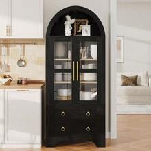 Buffet With Adjustable Shelves And Drawers, Kitchen Cabinet With Clear Glass And Large Storage Space, Ideal For Dining Room, Living Room And Kitchen (Black) - Black - View 2