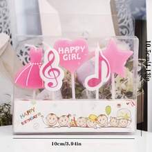 HIBIRTH 5pcs Creative Pink Musical Note Dress Birthday Candles Cake Decoration Supplies Women Birthday Celebration Wish Party Baking Plug-In - View 4