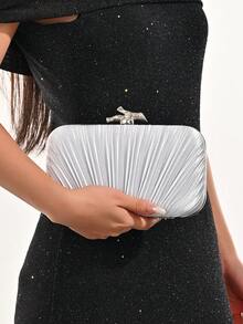 LJDCRFT Elegant Pleated Hard-Shell Evening Clutch, Unique Branch-Shaped Metal Clasp, Suitable For Weddings, Balls, Banquets, And Other Occasions. - Silver - View 8