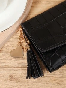 女款石紋三折按扣長夾，附卡槽與拉鍊口袋，適合戶外、旅行與返校活動 - 黑色 - 查看 7
