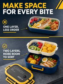 Cool Lunch Box 1200ml, Double-Layer Separated Food Container With Handle And Vent Plug, Detachable Tray Silicone Sealed Bento Box, Microwave And Refrigerator Available, Reusable Food Storage Box For Commuting, Work, Study, Outdoor Picnic - Multicolor - View 3