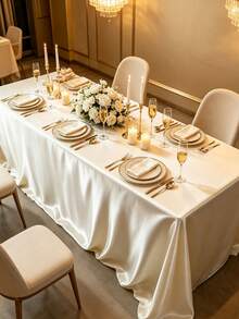 1/5pcs Satin Tablecloth, Wedding Decor Long Tablecloth, Rectangular Smooth Soft Satin Tablecloth, Wedding Party Tabletop Decor, Birthday Party, Suitable For Indoor/Outdoor Restaurant, 58x102 Inches, All Season - Beige - View 4