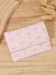 New Bow Printed Card Bag, Flip Button Coin Wallet, Lightweight And Portable Cash And Credit Card Bag, Perfect For Outdoor And Travel - Pink - View 3