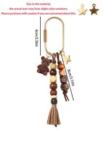Bohemian Beaded Bag Charm, Vintage Beaded Keychain, Cute Bear & Star Pendant, Tassel Bag Charm, Brown Tone Bag Accessory, Neutral Style Wallet Charm, Handbag Accessory, Suitable For Keys, Wallets, Handbags, Fashionista Essential, Gift For Women, Lovers, Family, Friends, Unique Birthday Gift, Holiday Gift, Party Gift, Travel Gift - Multicolor - View 12