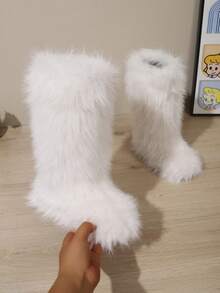 Children's Fashion Comfortable Mid-Calf Boots, Warm Cute Fuzzy Snow Boots, Suitable For Outdoor Activities - White - View 2
