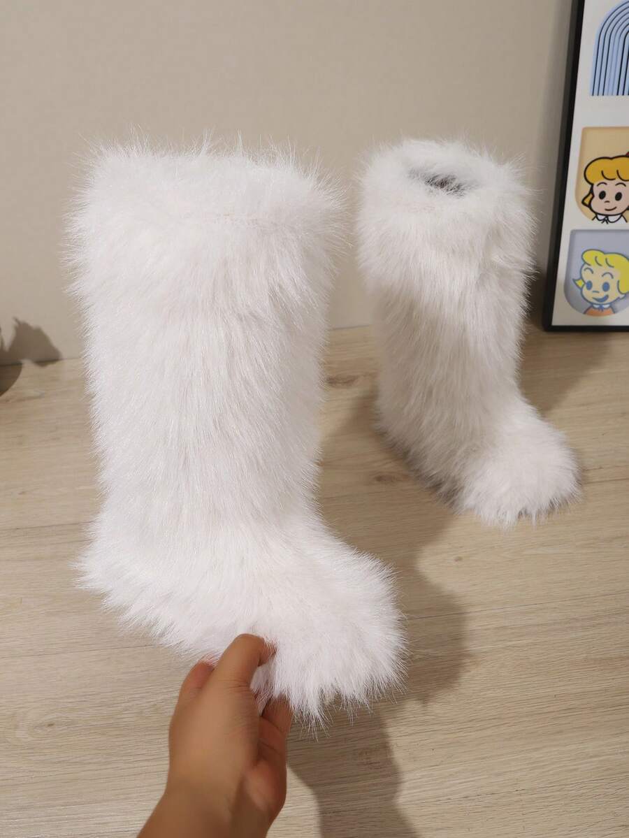 Children's Fashion Comfortable Mid-Calf Boots, Warm Cute Fuzzy Snow Boots, Suitable For Outdoor Activities