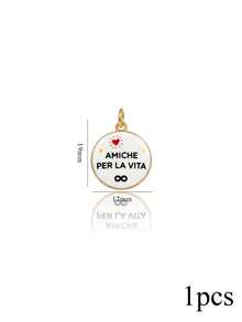 1pc 18K Gold Plated Stainless Steel Heart & Round Pendant With Italian Proverb Letter, DIY Bracelet Or Necklace Handmade Kit, Gift - Pendants - View 9