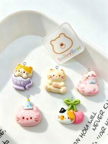 10/20/100 piezas Encantadores dijes de resina de gato crema DIY hechos a mano colgantes para llaveros accesorios para bolsos decoración - Multicolor - Ver 1