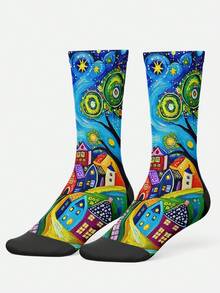 Cool 360° Printed Men's Socks - Streetwear Socks,Painted Black Cat,Famous Art Paintings,Colorful,Funny Socks, Fit Daily, Holiday & Party Occasions - Multicolor - View 3