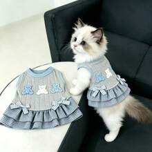 1pc Grey Pet Dress, Casual Breathable Cute Cat/Dog Vest With Bow, Suitable For Teddy Poodle And Other Small Pet Clothing - Grey - View 13