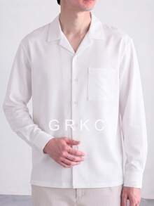 GRKC 男士領長袖梭織寬鬆休閒鈕扣襯衫，秋冬款 - 白色 - 查看 1
