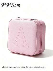 Personalized Initial Mini Portable Jewelry Box A-Z All Letters Available Pink Travel Small Accessory Storage Box Girls Carry Earring Ring Necklace Storage Gift Box - Multicolor - View 6