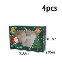 4pcs/12pcs/24pcs Christmas Window Gift Box Set, Xmas Santa Tree Kraft Treat Box With Transparent Window, Holiday Square Present Box,4 Designs Party Favor - View 11