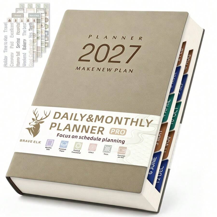 2027 Daily Planner, 360 Pages - Includes 5 Planning Stickers, Monthly And Daily Time Planning Notebook, Time Management And Self-Discipline Plan, Suitable For Office, Study Supplies, Self-Discipline Plan, Back To School