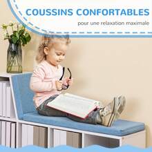 2-in-1 boekenkast/bank met 5 opbergvakken en 2 kussens, 108 x 30 x 60 cm, wit/blauw - A - Bekijken 8