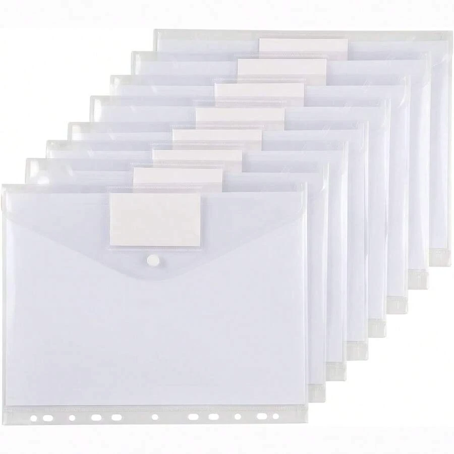 8pcs/16pcs 11-Hole Clear Plastic Storage Zipper Bag With Snap/Hook And Loop Closure, Fit For A4 Binders With 2/3/4 Rings Back To School,Back To School,School Supplies - Clear - View 1