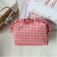 Cosmetic Bag, Cute Storage Bag, Plaid Ruffle Cosmetic Bag, Plaid Cosmetic Storage Bag, Portable Zipper Beauty Storage Bag, Essential For Women And Girls Travel, Holiday, School, Christmas Gift, Best Gift For Women - Multicolor - View 13