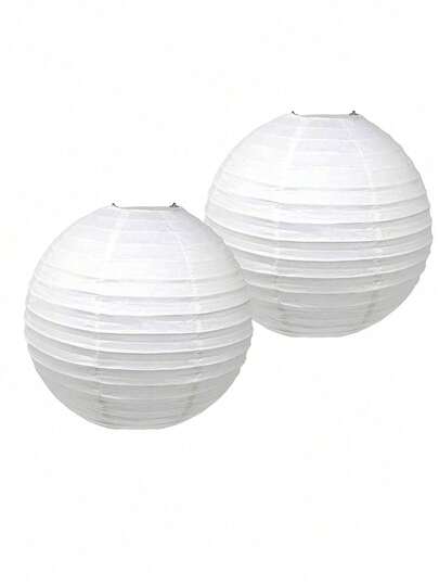 2 White Round Paper Lantern Set, Suitable For Wedding, Party, Christmas, Festival, Anniversary Decoration, DIY Painting Prop Lampshade