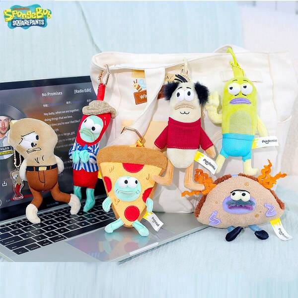 SpongeBob SquarePants Liontin Asli Penghuni SquarePants, Boneka Plush Putri Duyung Jalanan yang Jelek dan Imut, Gantungan Kunci, Liontin Tas, Liontin Lucu Halloween