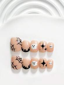 10pcs Halloween Theme Minimalist Handmade Press-On Nails Poly Gel Manicure Set, Spider Web, Ghost, Starburst Patterns, Black & White Nails, Unique Style, Includes Manicure Tools, 3 Sizes Available, Square, Short Square, Almond Shape, Suitable For Party, Dance, Daily Wear - Multicolor - View 19