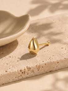1Pc 925 Sterling Silver Classic Water Droplet Nose Stud Hypoallergenic Nostril Body Piercing Jewelry Nose Rings For Women Men Daily Wear & Gifts - Gold - View 5