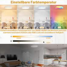Dimmbare RGB-LED-Deckenleuchte mit Fernbedienung, 48 W / 60 W, runde Deckenleuchte mit Kristall- und Sternmotiv für Schlafzimmer, Wohnzimmer, Kinderzimmer, Flur, einstellbare Farbtemperatur von 2700 K bis 6500 K, Durchmesser 40 cm - Ø40 cm - Übersicht 3