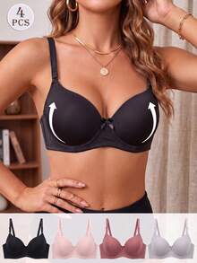 Women Bras & Bralettes - Black+Mauve+Pink+Blue-grey - View 3