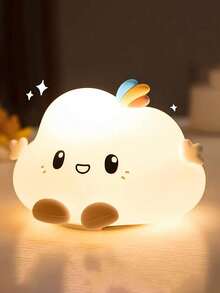 1pc Cute Cloud Silicone Touch Night Light, USB Rechargeable Soft Warm Bedside Lamp, Christmas Holiday Gift For Family, Bedroom Home Decor Night Lamp - Multicolor - View 7