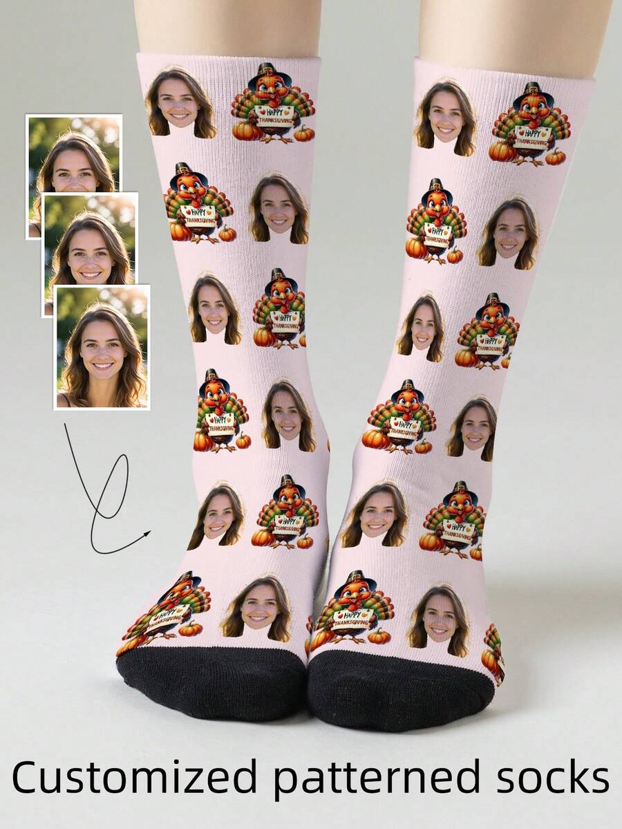 1 Pair Customizable Men's Mid-Calf Socks With Personalized Face Pattern, Can Print Any Face On Socks, Personalized Photo Socks, Fun Customized Image Mid-Calf Socks, Suitable For Valentine's Day, Birthday, Gift Giving, Thanksgiving And Other Occasions, Personalized Customization
