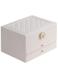 1pc 3-Layer Jewelry Storage Box, Large Capacity Lockable Jewelry Box, Drawer-Style Jewelry Box, PU Leather Jewelry Organizer Container, Suitable For Storing Necklaces, Earrings, Rings, Bracelets, Watches, Etc., Holiday Gift. - Lockable Jewelry Box - View 20