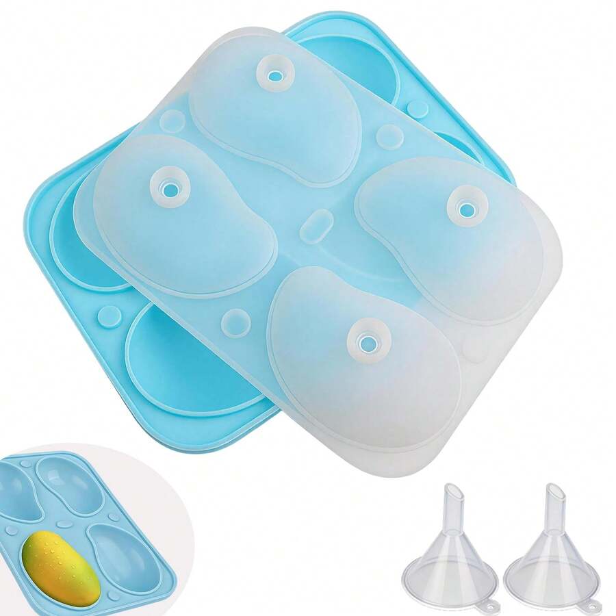 Cetakan Mangga 3D Silikon, Cetakan Mangga dengan 2 Corong, Cetakan Silikon 4 Rongga untuk Membuat Permen, Cokelat, Es Krim, Jeli, Puding, Perlengkapan Kue untuk Penggunaan di Rumah dan Profesional - MultiWarna - View 1